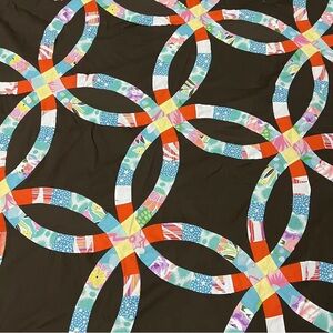 Double wedding ring Sewing craft Patchwork Cotton Quilt Top/Topper, Queen size